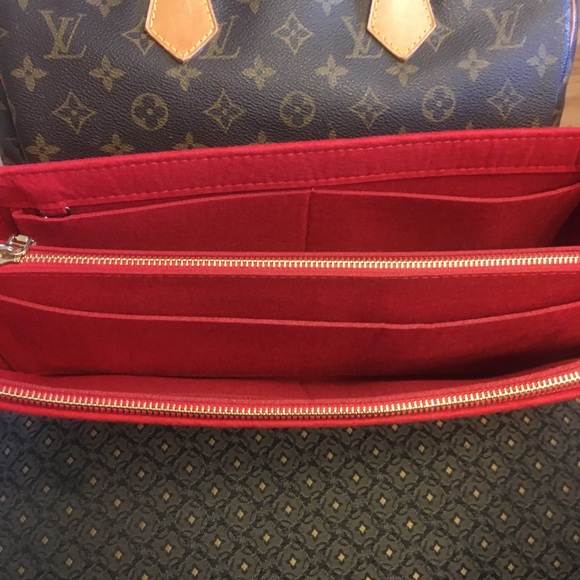 Purse tote medium   RED insert Protector NARROW double zipper snaps no velcro - Picture 4 of 5